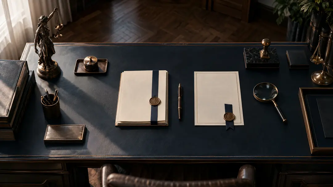 Mesa de escritório com documentos e instrumentos profissionais